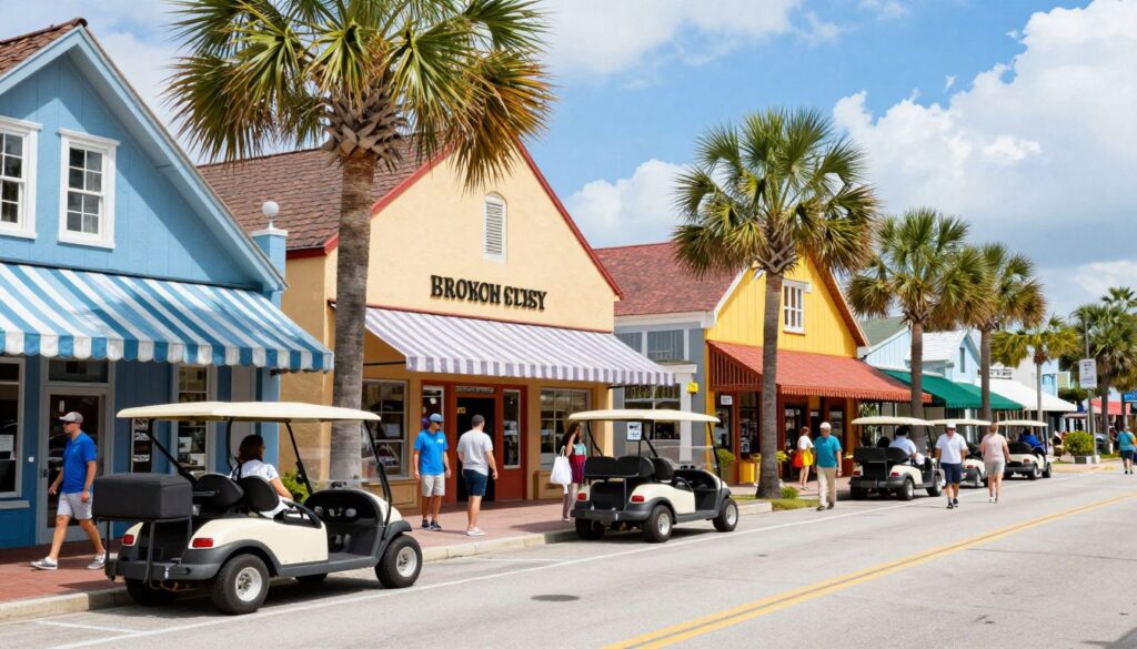 Pine Avenue main street Anna Maria Island with golf carts and shops Pine Avenue main street Anna Maria Island with golf carts and shops