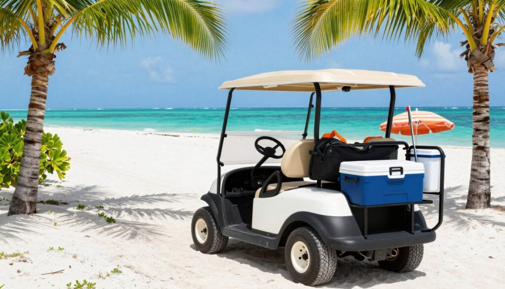 Golf cart parked near Anna Maria Island beach access Golf cart parked near Anna Maria Island beach access